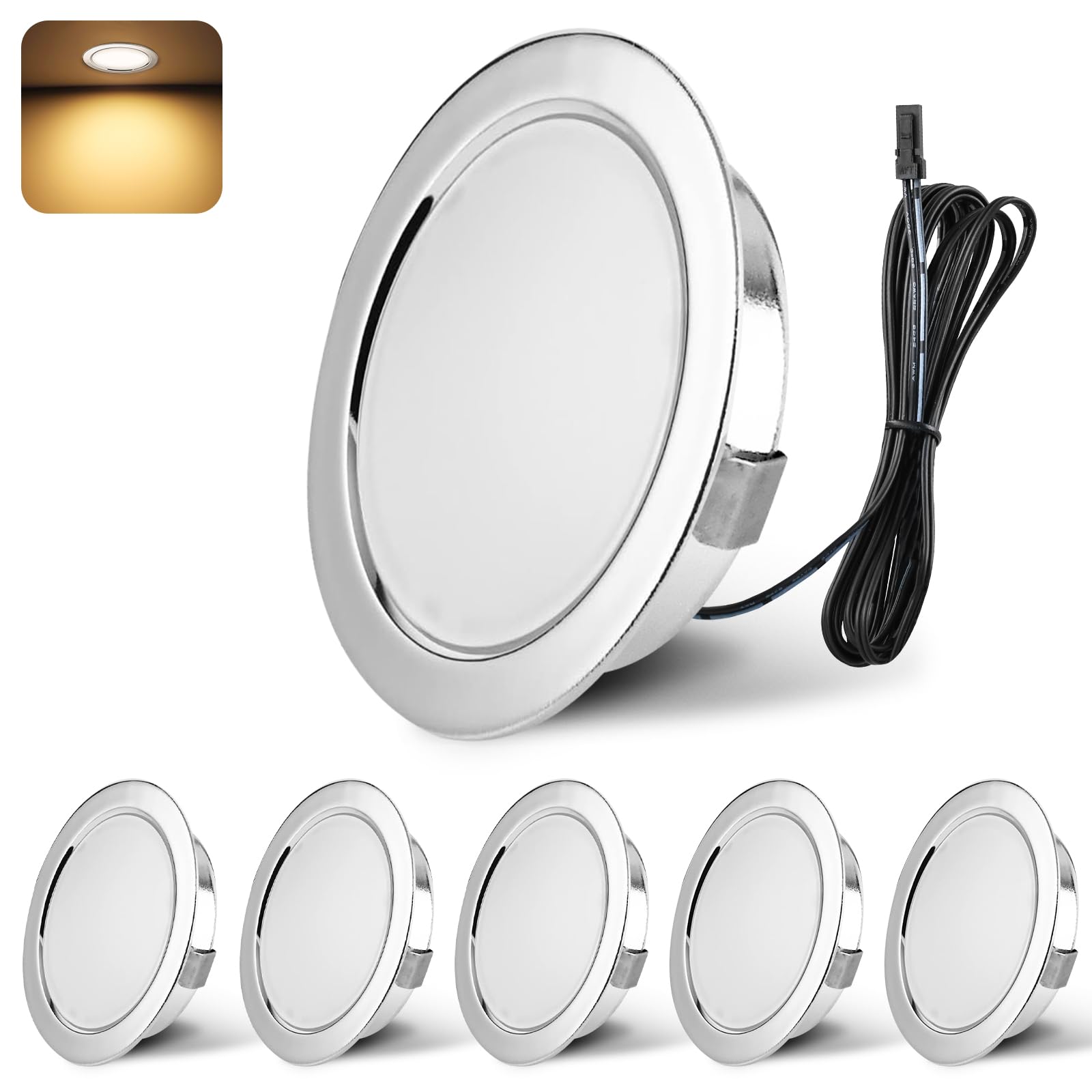 YindaLux LED Recessed Spotlights 12V 3000K Warm White IP44 LED Spot Dimmable 3W Recessed Lights 55-58mm Hole Size Downlight for Caravans Kitchens
