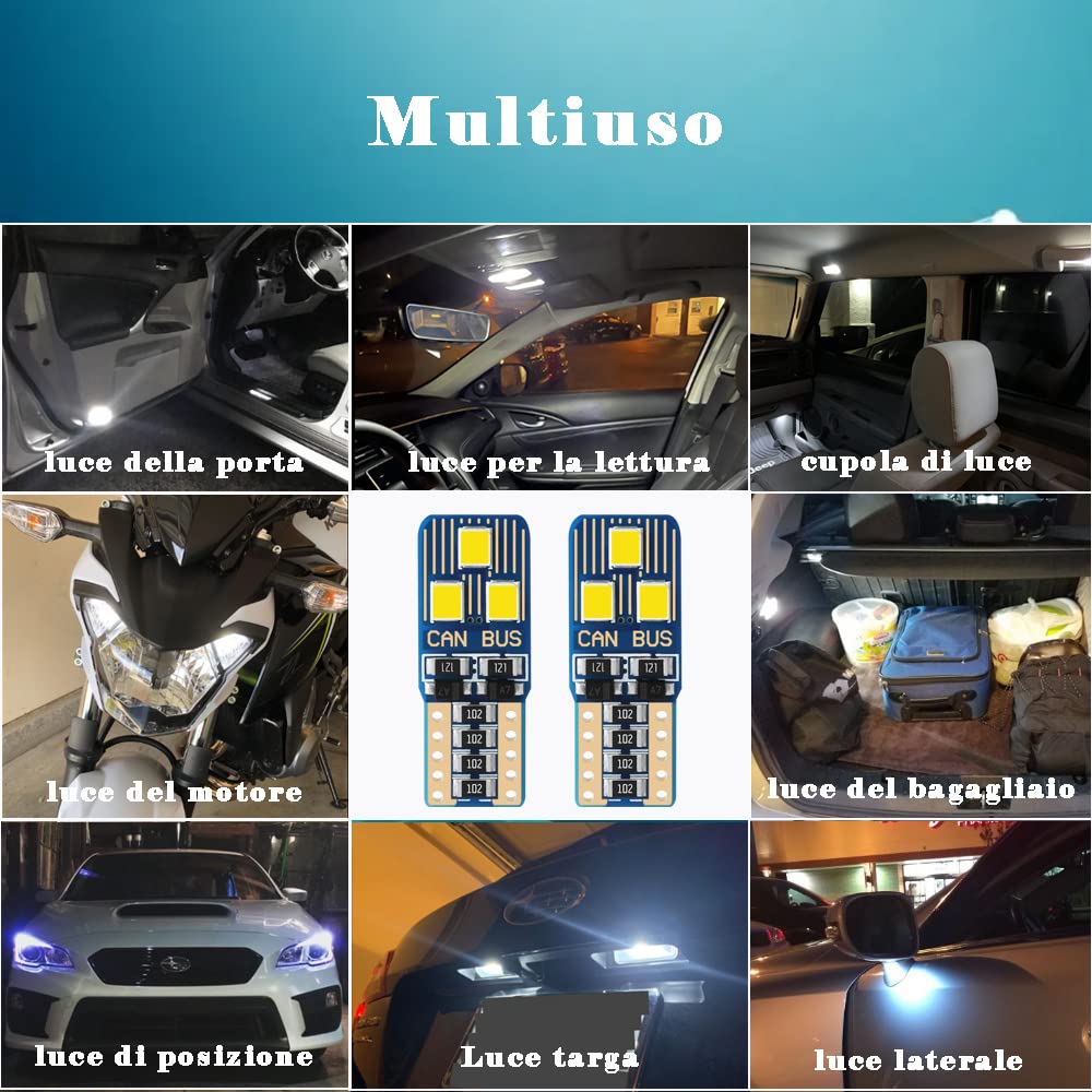 YOUNLEN 10 Pcs W5W T10 LED Ampoule De Remplacement,168 Ampoule LED,2825