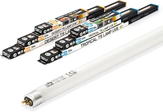 UVB Reptile Light Fluorescent Tube 5.0 24W T5 UV-5052 Great for Chameleon, Turtle, Lizard and More Rainforest Rub Tiles