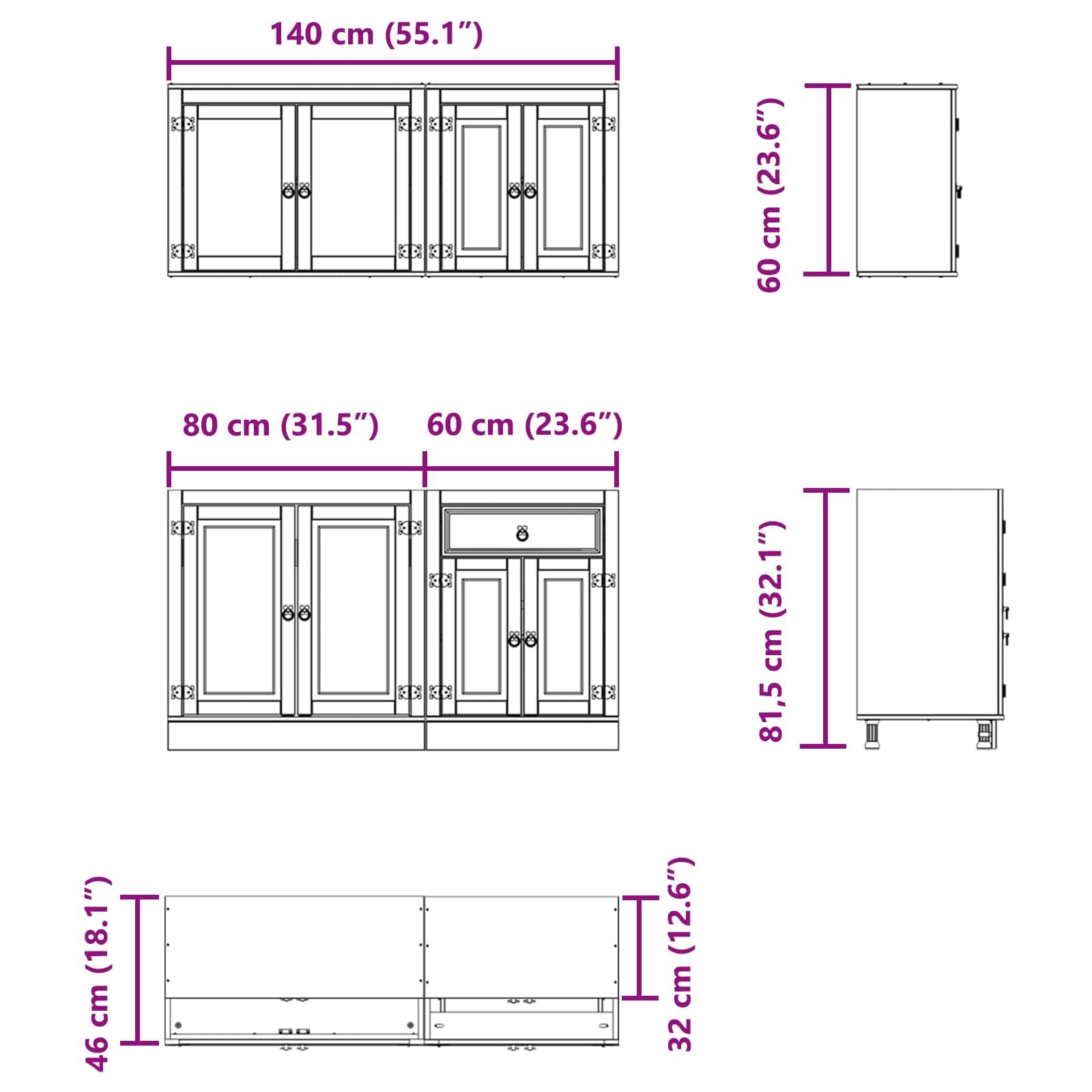 vidaXL Armoire avec étagère avec Porte Ski 4 pcs Brun Miel Pin Massif, Meuble Tendance, Buffet rectangulaire, Rangement Moderne, Table d'appoint en pin, Style Contemporain