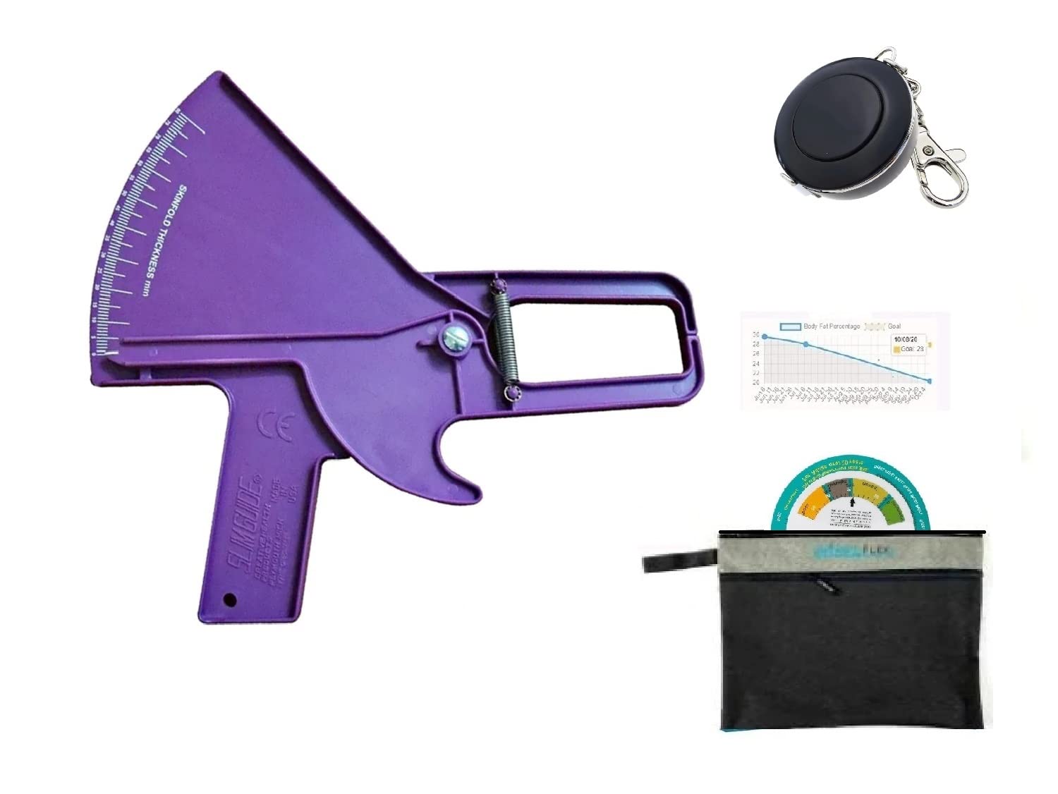 AnthroFlexSlim Guide Skinfold Caliper Kit with Body Tape Measure, BMI Wheel, AnthroMetrix Software, Transport Bag and Multilingual Instruction Manual (Purple/Black)