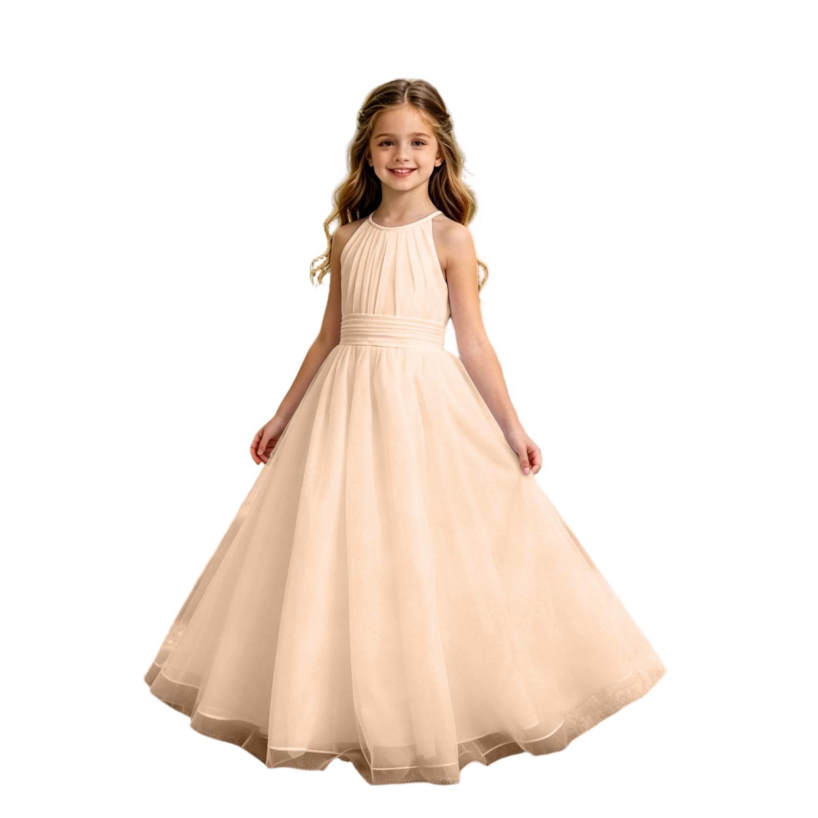 Générique Vestito Estivo Ragazza Abito Estivo Senza Maniche in Chiffon per Ragazze, elegante e Confortevole, ideale per Feste da 2 a 13 anni. Abito da cerimonia leggero e traspirante.