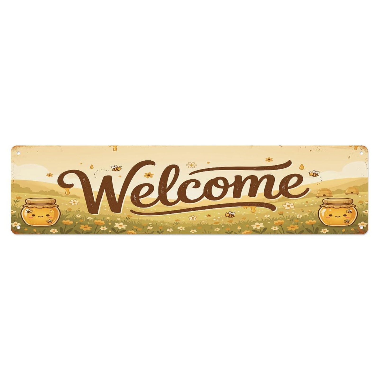 Olhnbad 4X16inch(10X40cm) Vintage Welcome Honey Jar Metal Tin Sign