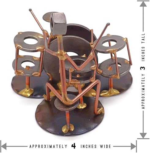 Miniatura 6 de Juego de batería coleccionable hecha a mano de arte de metal, accesorios de escritorio, trofeo, banda, decoración de oficina, banda, instrumento