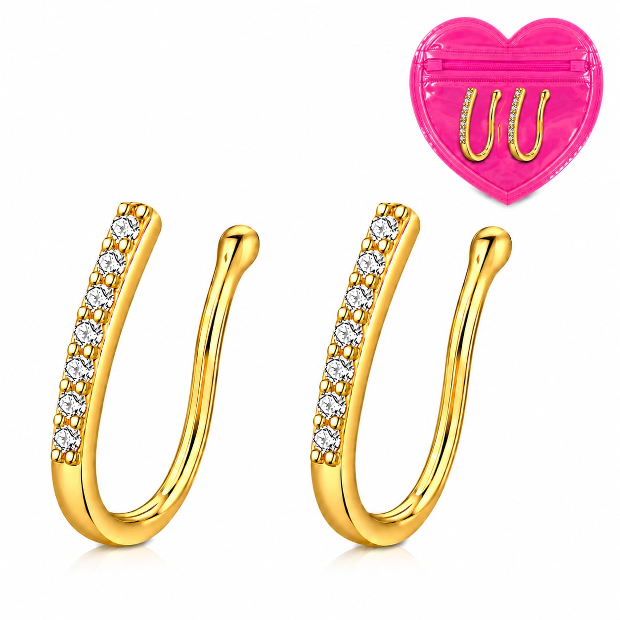 HKART Non Piercing Nose Ring for Women with Pink Pouch, Gold Pack of 2 (gold)-image-3