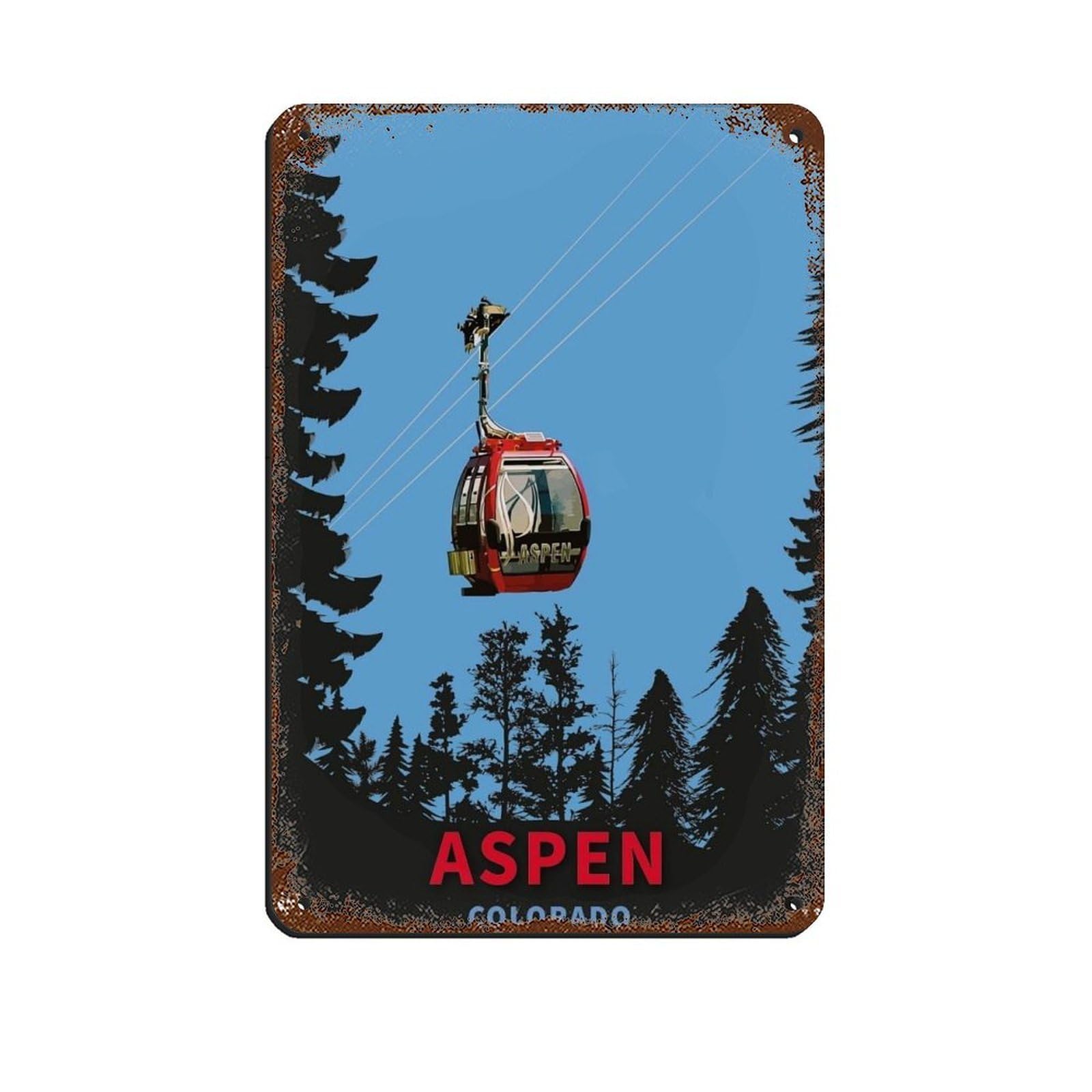 Skiing Travel Poster Aspen Ski Colorado Travel Retro Poster Metal Tin Sign Chic Art Retro Iron Painting Bar People Cave Cafe Family Garage Poster Wall Decoration 8x12inch(20x30cm)