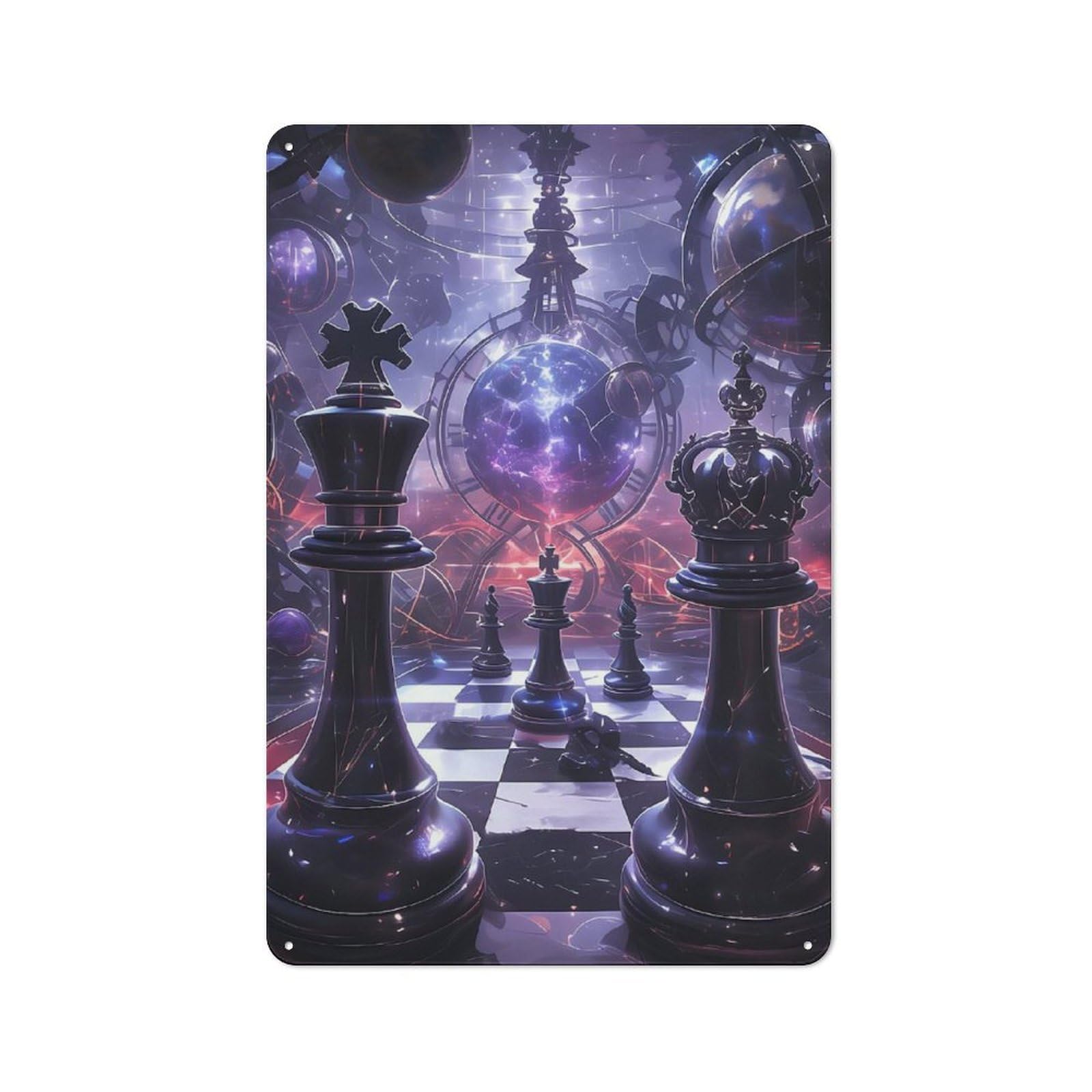 Junmoney The Time Of Chess Decorative Metal Plaque 30X20cm, Modern Retro Urban Room Decor For Workspace, Cafe, Hallway Or Garage