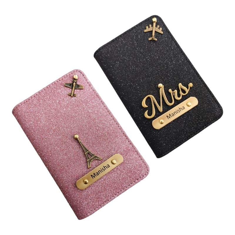 celed Personalised Glitered Name Passport Cover Combo Pack| Combo Pack of 2 | Passport Cover for Womens and Girls| Gift Pack|Travel Assessories Peach & Black-picture-8