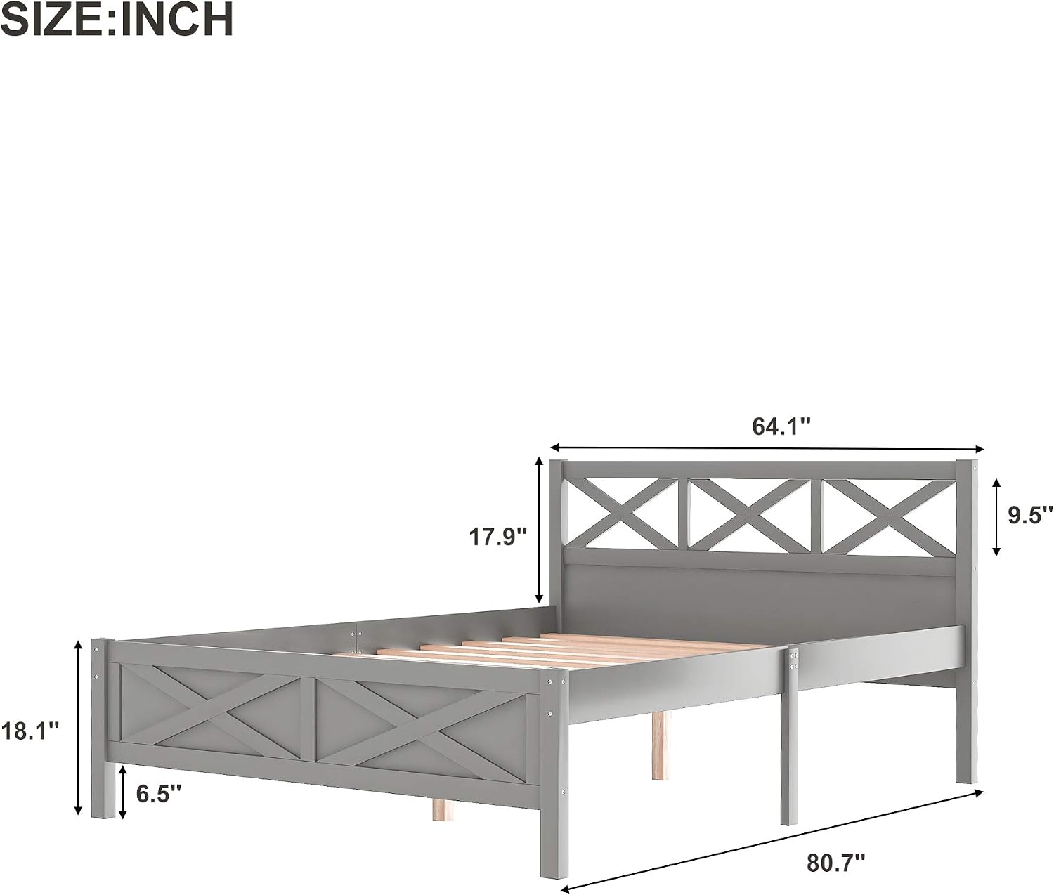 Diagram showing the dimensions of a platform bed frame