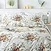 FADFAY Floral Duvet Cover Set King/Cal King（102×96 inches） 100% Cotton Ruffle Vintage Rose Comforter Cover Set, Red Teal Flower Printed Off White Girls Shabby Bed Covers,Soft and Breathable, 3Pcs