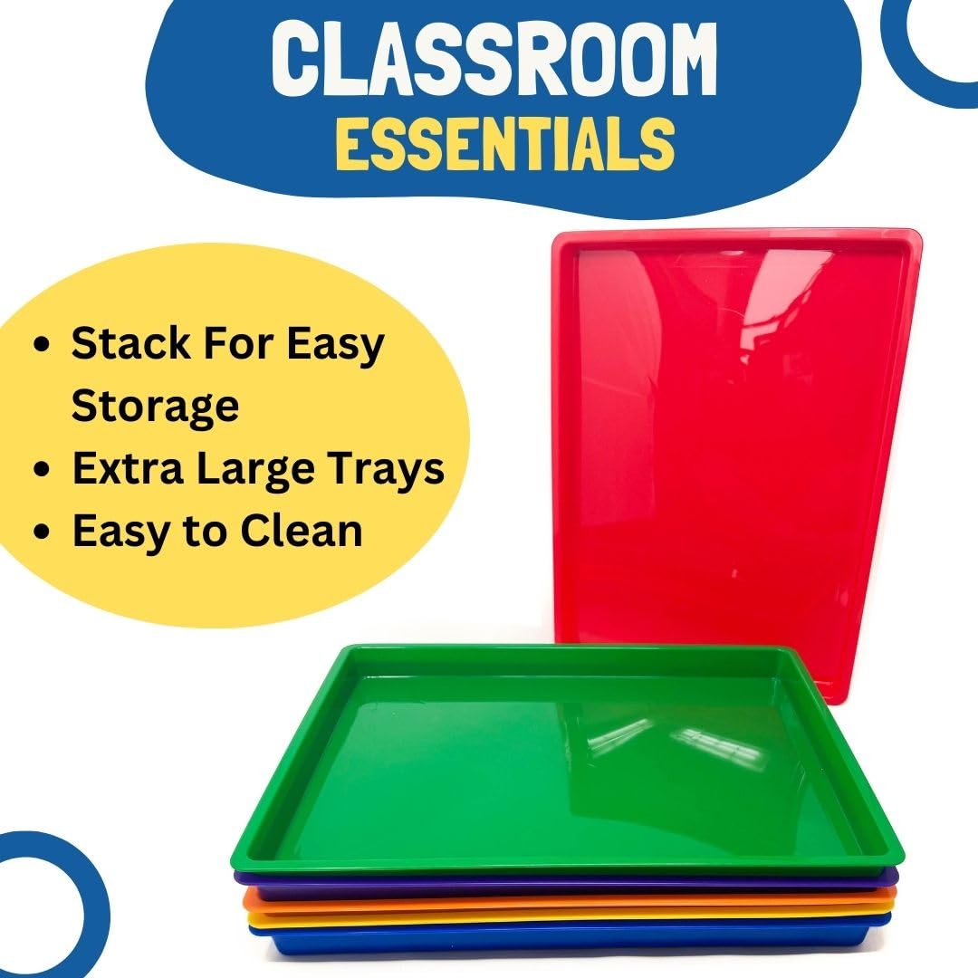 Podzly 6 bandejas de papel de plástico, organizador plano apilable para arte y suministros de aula para niños, bandejas educativas duraderas multicolor, resistentes y seguras