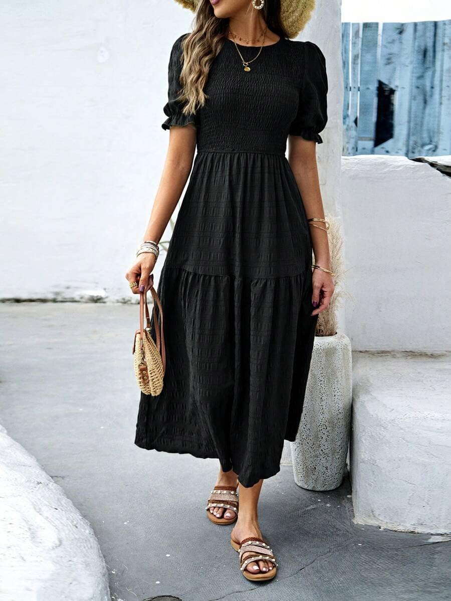 LIGHT DOT Women's Short Sleeve Maxi Dresses Modest Smocked Dress Casual A-Line Tiered Flowy - Image 6