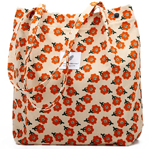 Image of Corduroy Tote Bag Cute Tote Bags for Women Shoulder Bag with Inner Pocket for Work Beach Travel and Shopping Grocery