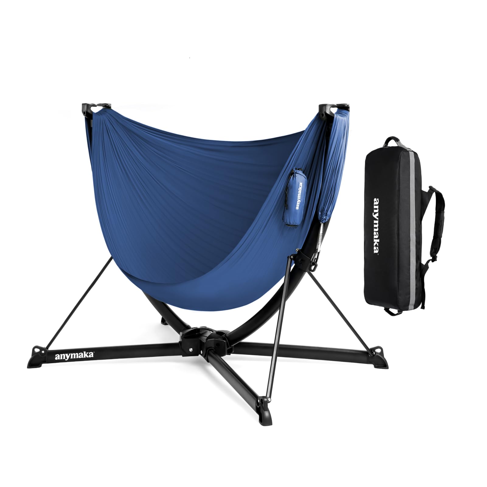 anymaka Set Up in 3 Seconds Swing Chair with Stand，Outdoor Indoor Adjustable Portable Aluminum Alloy Hammock Chair (Swing Chair Set Ocean Blue)