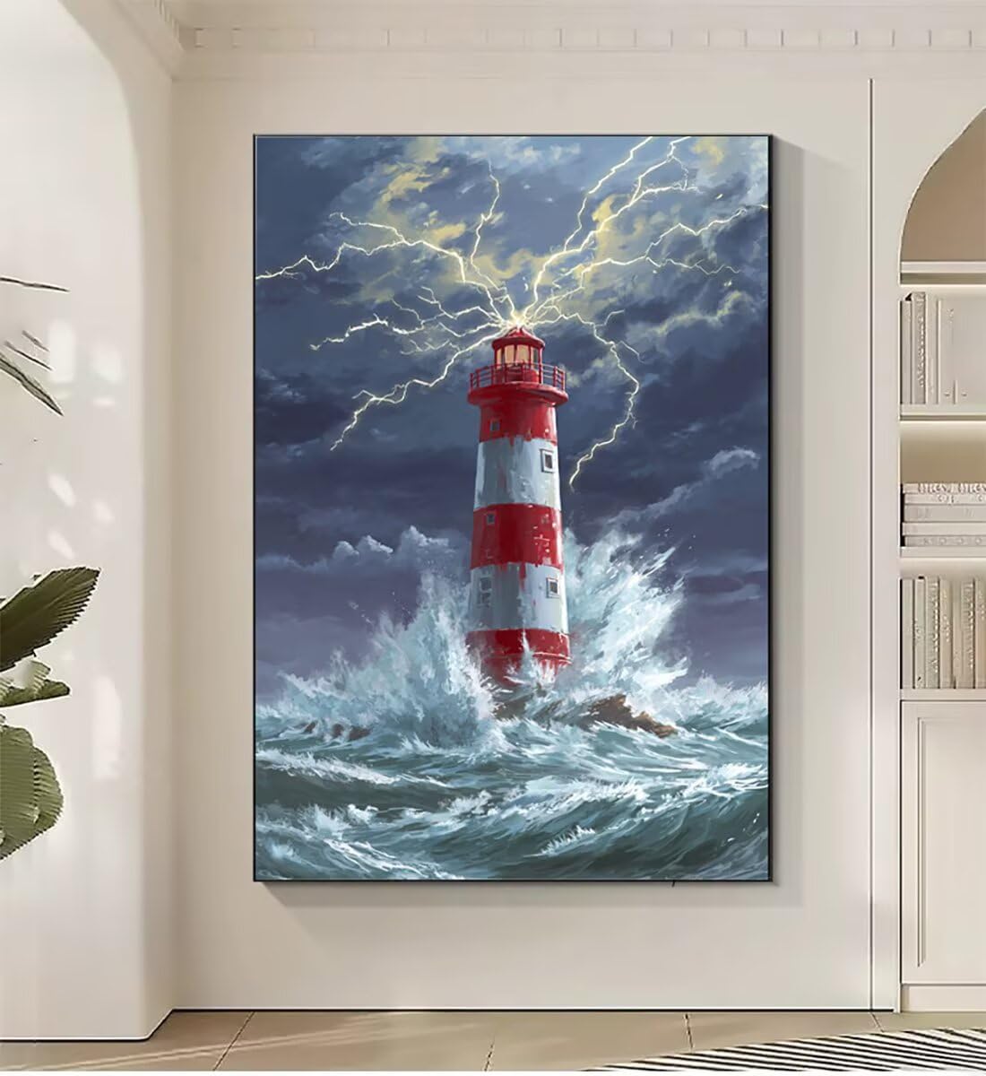 Landschaft Leuchtturm Malen Nach Zahlen Erwachsene, Paint by Numbers Adult Set, Heimwerk Malen Nach Zahlen Kinder Mit Rahmen, Pinsel und 36 Acrylfarbe Als für Deko Wohnzimmer 60 x 80 cm BJHDK564
