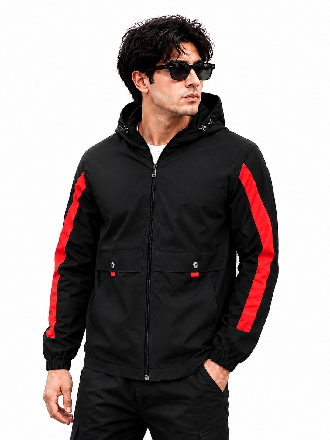 Men's Black Lightweight Jacket with Hood-picture-32