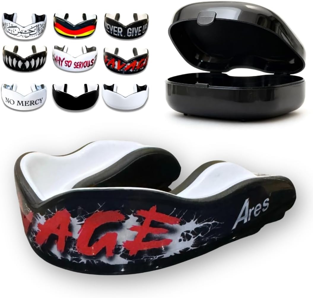 Ares Fightwear® ProLine Mundschutz Boxen inkl. Aufbewahrungsbox für Kampfsport, MMA & Athleten I Maximaler Zahnschutz dank idealer Passform in TOP Qualität I Profi Mouthguard für Herren & Damen