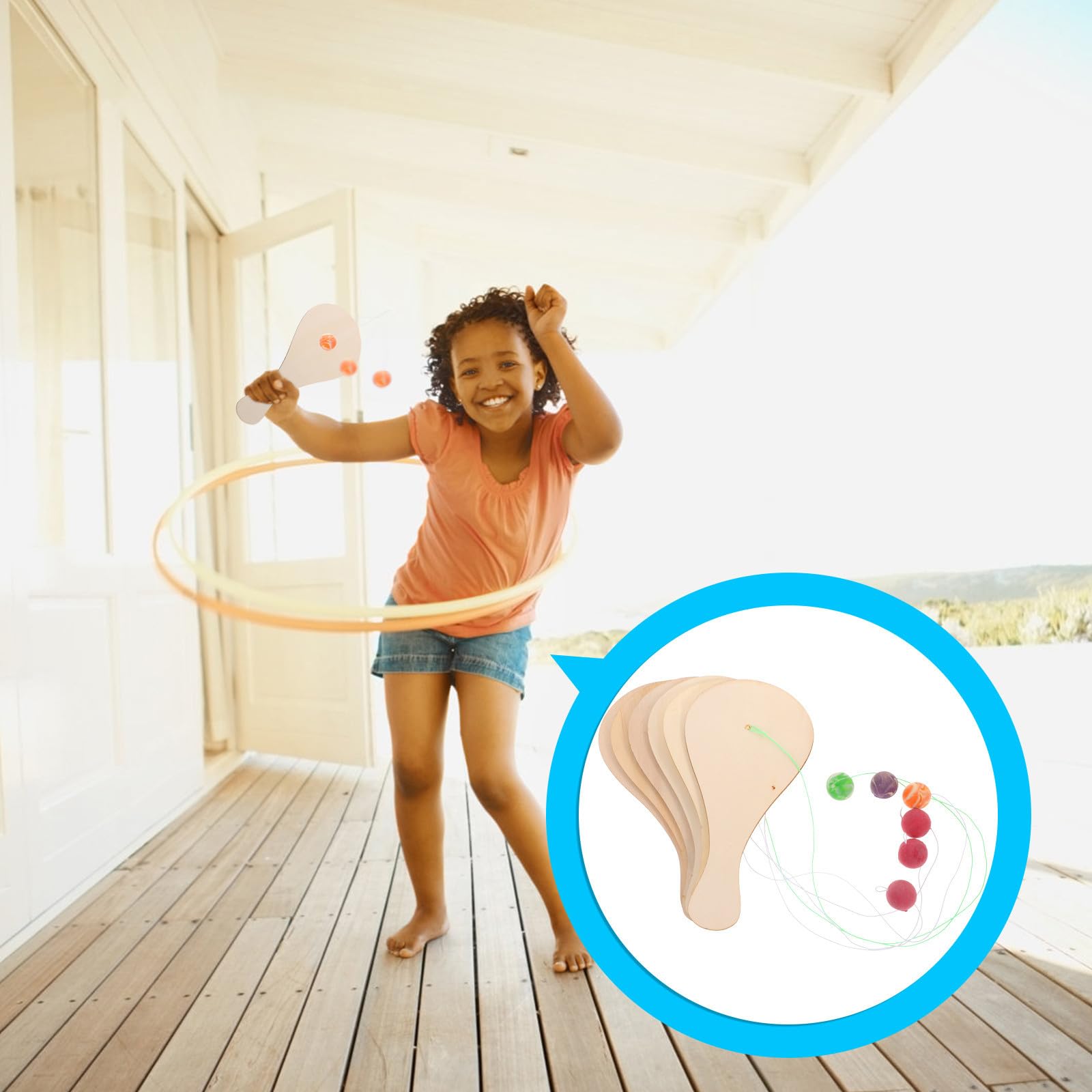 ifundom Juego de Pádel para 6 Piezas Balones de Paleta de Madera sin Pintar para DIY Pintura Creativa Material Natural para Manualidades y Actividades Infantiles en Interiores y