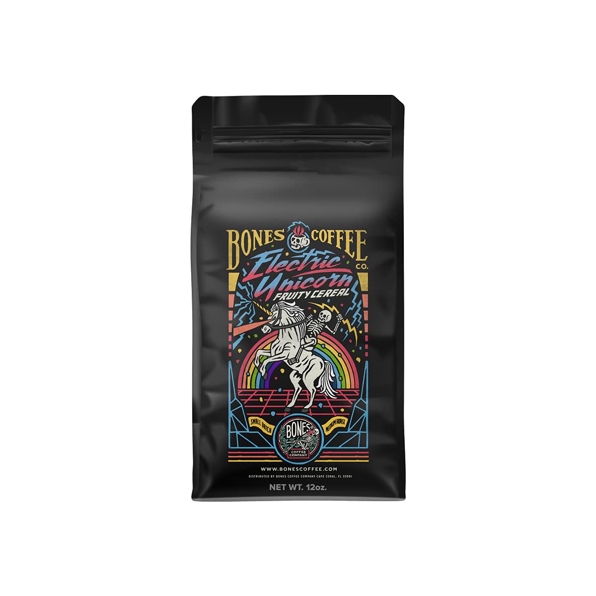 Bones Coffee Company Electric Unicorn Flavored Coffee Beans & Ground Coffee| 12 oz Flavored Coffee Gifts Fruity Cereal With Milk (Ground) - Electric Unicorn 12 oz Ground Coffee