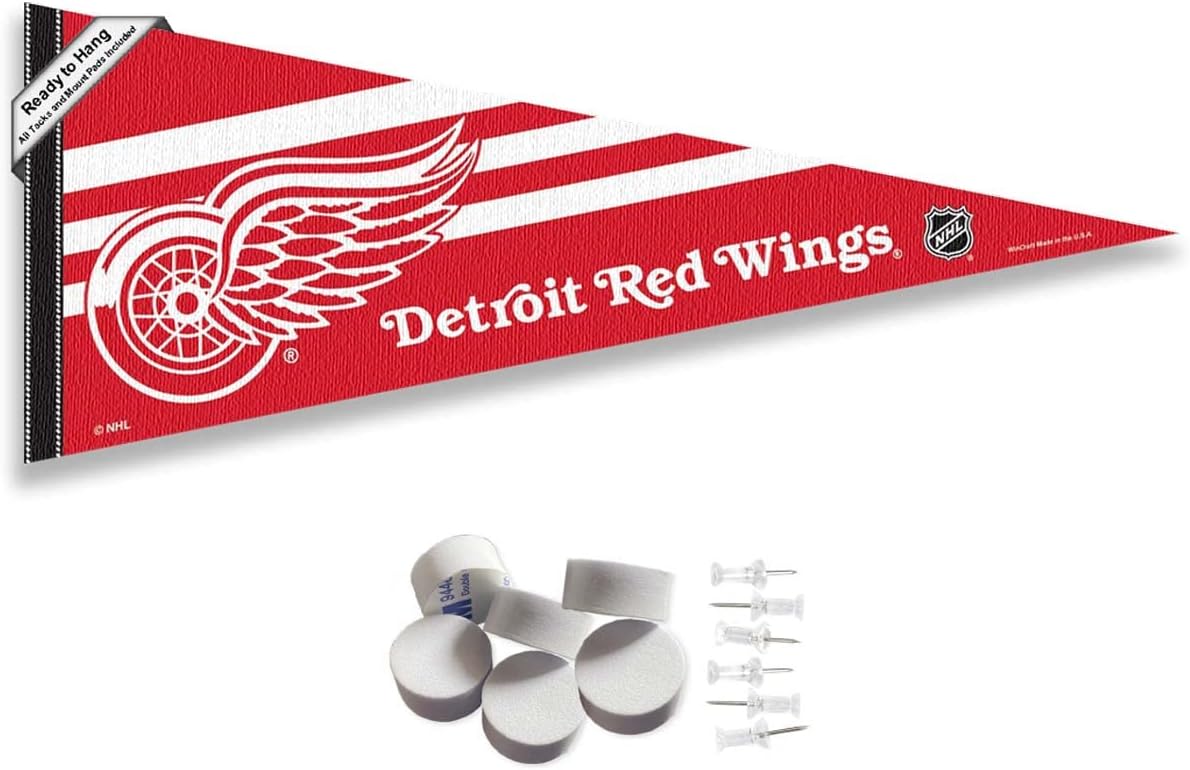 Detroit Red Wings Pennant Flag and Wall Tack Pads Mounts