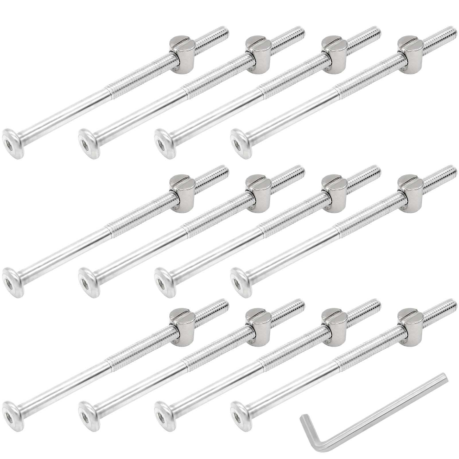 Biaungdo 12 Pcs M6 x 100mm Bunk Bed Bolts, Hex Drive Socket Furniture Barrel Screws Bolt Nuts Furniture Crib Baby Bed Bolt with Wrench(White)