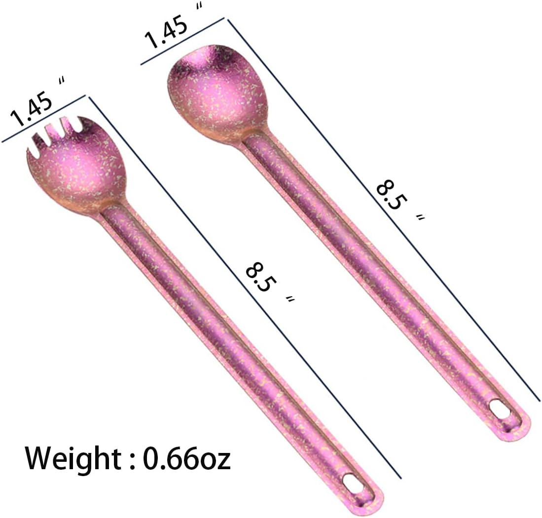 Titanium Long Handle Spork and Spoon, 8.6" Camping Cutlery Set