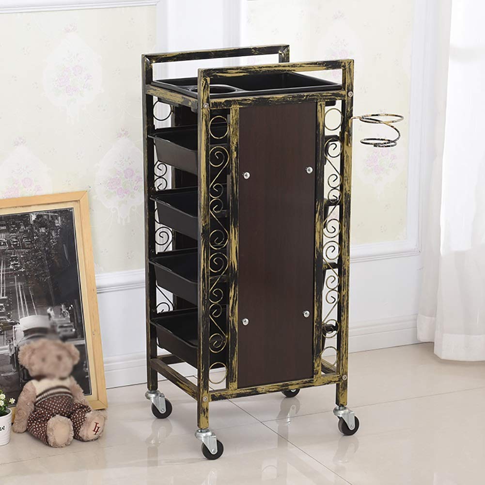 Carrelli a Mano Mobili Carrello per il Servizio Domestico 5 Vassoi Carrello per Bellezza con Supporto per Asciugacapelli, Carrello Colotool con Ruote/Style-1/L