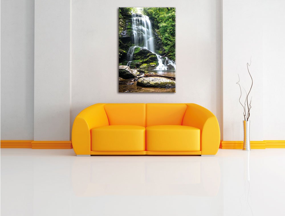 Pixxprint Wunderschöner tropischer Wasserfall, Größe: 120x80cm, Leinwandbild, fertig gespannt, Wandbild, Dekoration, Kunstdruck, kein Poster