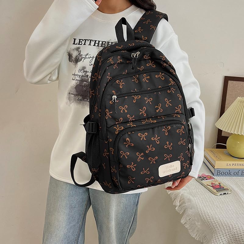 Cute Backpack With Lunch Box Teens Kawaii Bow Backpack (Black)2