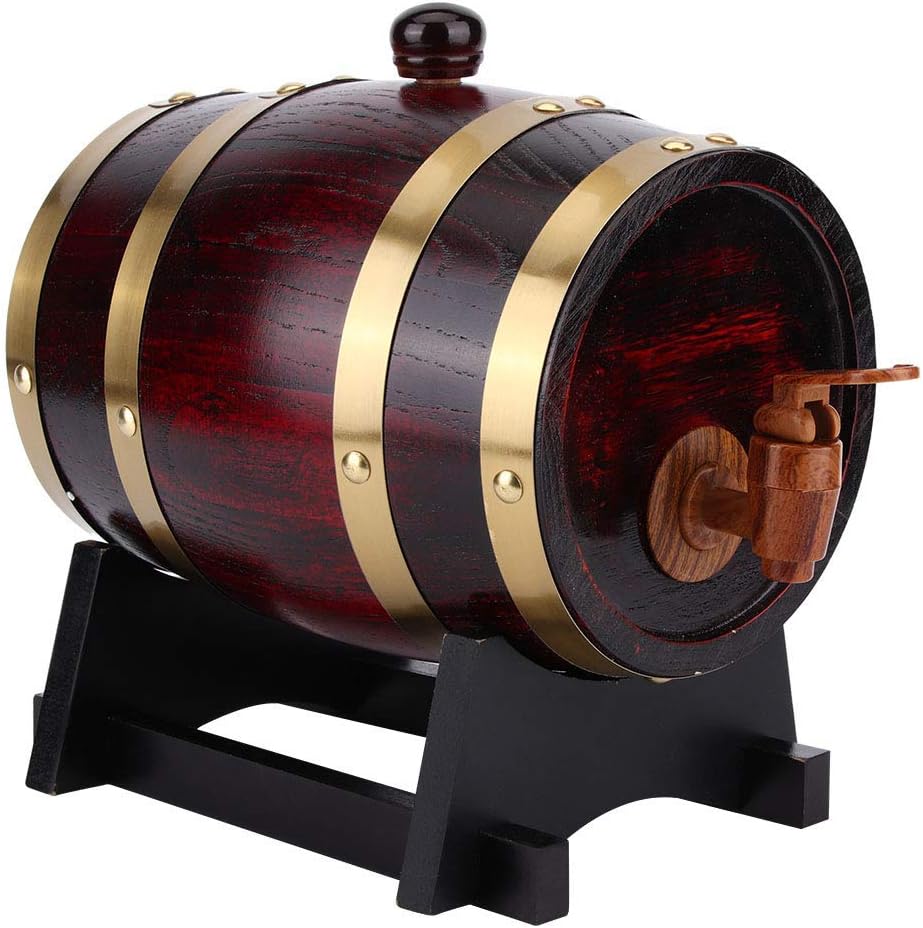 1.5L Vintage Oak Wooden Wine Barrel with Faucet, Home Brewing and Decor