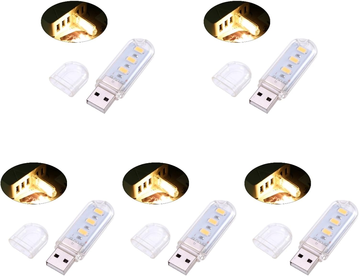 Hemoton USB Led Night Light 5-Pack Portable Mini Table Lamp with 12-Inch Flexible Extension Cord for Laptop Keyboard Reading Warm Light
