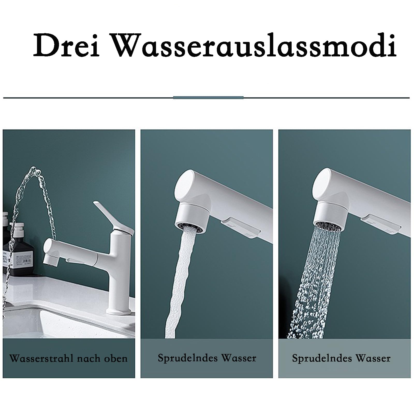 Wasserhahn Küche Wasserhahn Bad Waschtischarmatur Ausziehbar mit Brause Zwei Sprühfunktionen Armatur für Badezimmer Gäste WC Waschbecken inkl. 2x60cm Anschlussschläuche(G ⅜) Hoch Schwarz