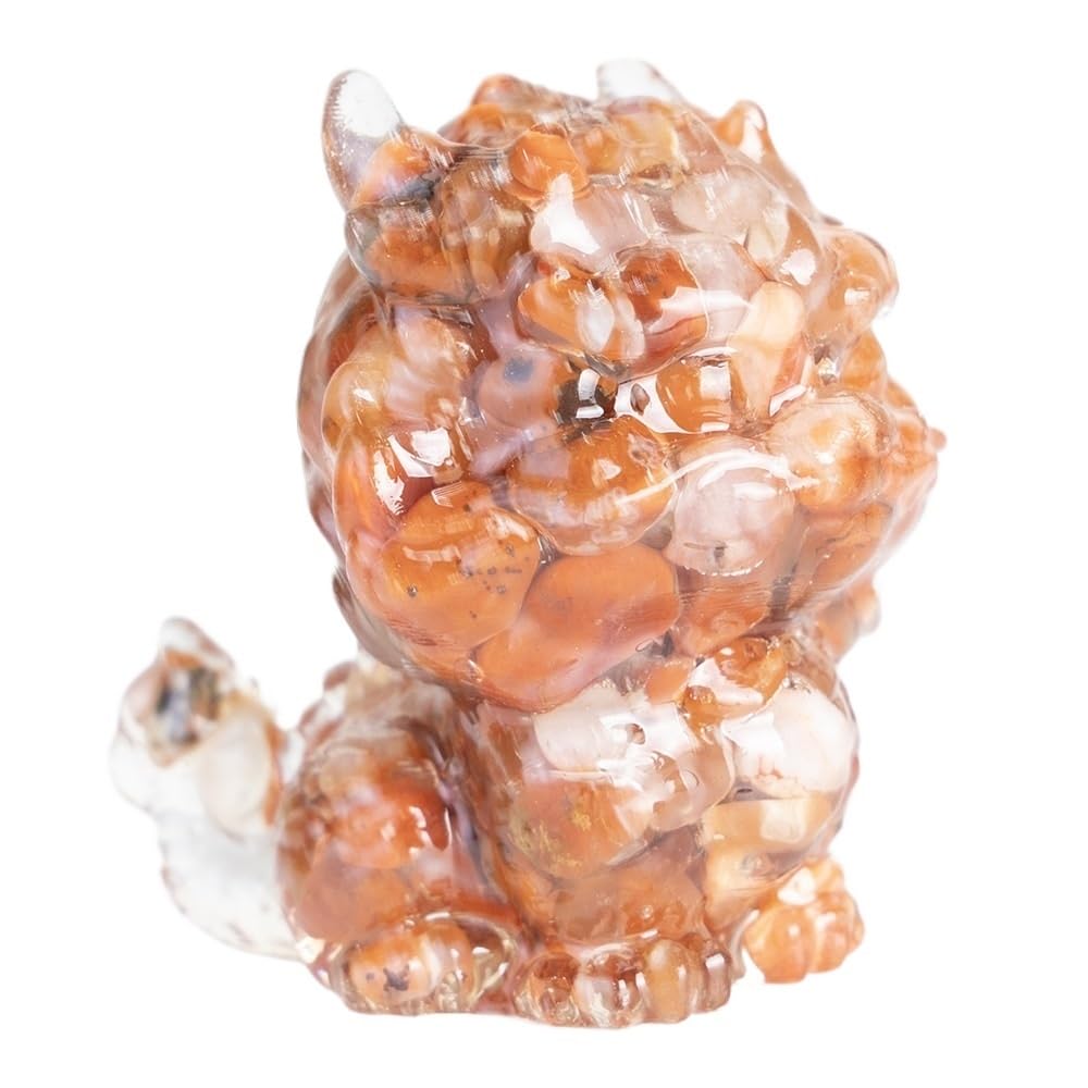 HUFFA Natural Crystal Resin Tabletop Decoration with Auspicious Animal Figurines(Redagate)