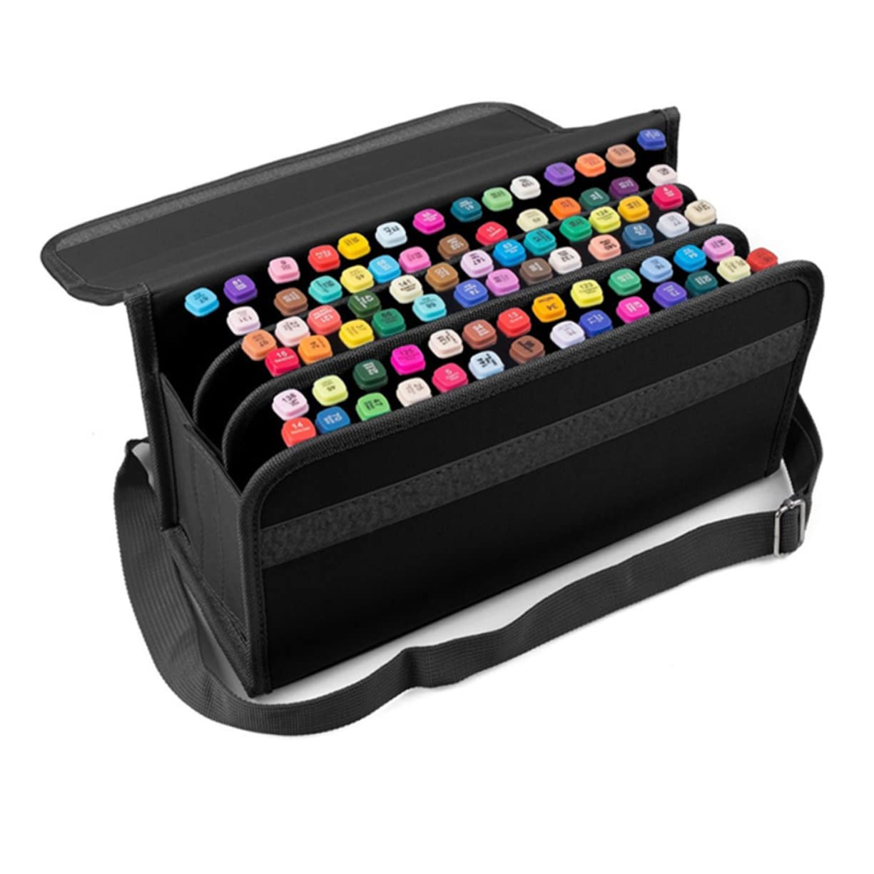Hohopeti Custodia Portatile per 80 Slot Nero con Maniglia per Trasporto, Organizer per Pennarelli per Ufficio e Viaggi, Borsa da Stoccaggio Leggera e Multifunzione