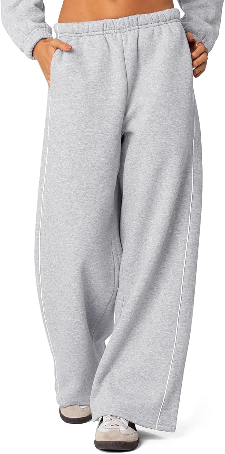 HeSaYep Women's Fleece Lined Wide Leg Sweatpants Winter Thermal Warm Baggy Straight Leg Sweat Pants with Pockets