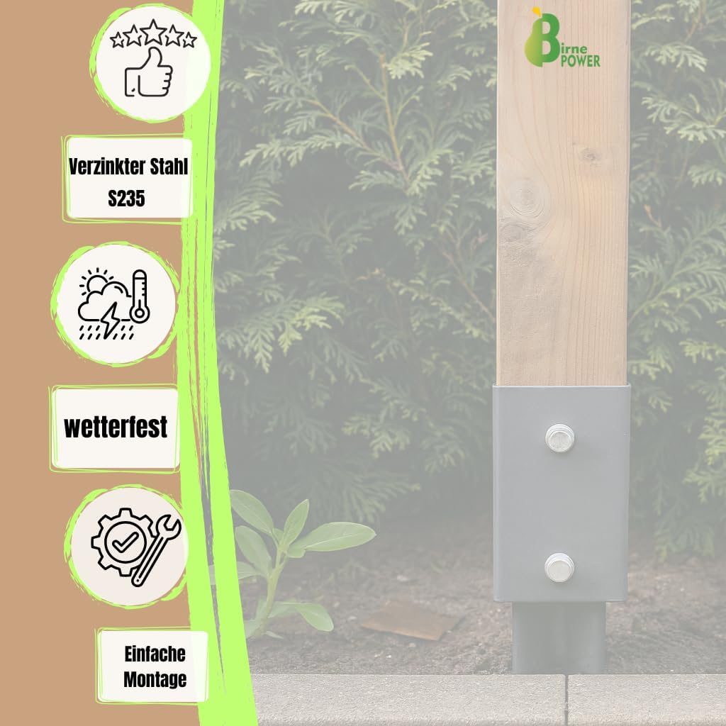 BirnePower Pfostenträger 6er Set 121x121 mm Einschlagbodenhülsen Pfostenanker Square Erdanker Erdspieß Bodenanker Einschlaghülse aus Stahl zum Einschlagen für Holzpfosten Feuerverzinkt Länge 900 mm
