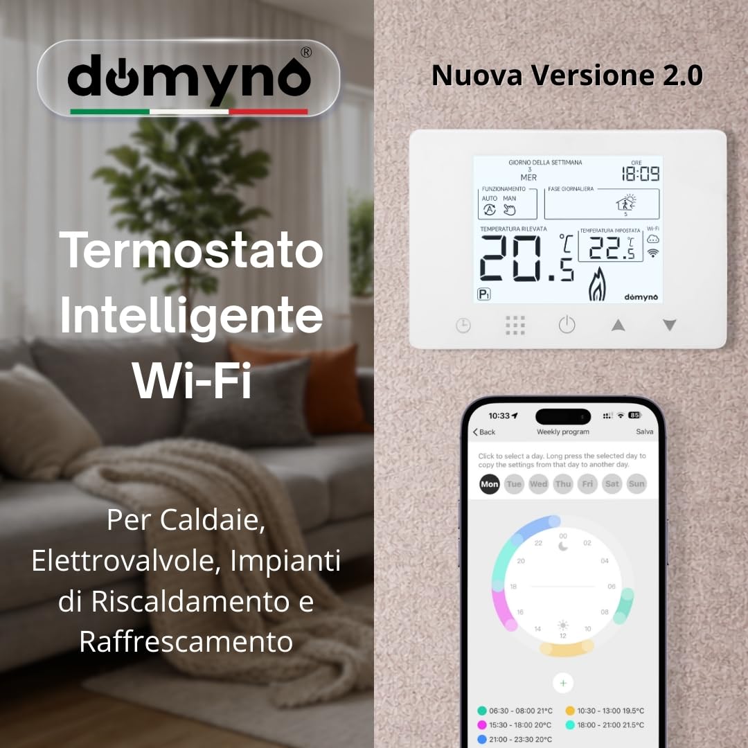 CRONOTERMOSTATO WIFI PROGRAMMABILE SMARTPHONE APP ALEXA TERMOSTATO CALDAIA DA PARETE O BOX 503 ALIMENTAZIONE 90-240 Vac