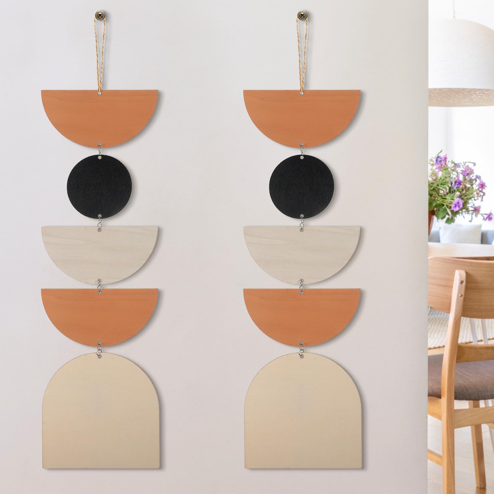 2 piezas de decoración de fase lunar ciclo lunar colgante de pared de fase de madera, decoración bohemia decorativa para sala de estar y dormitorio