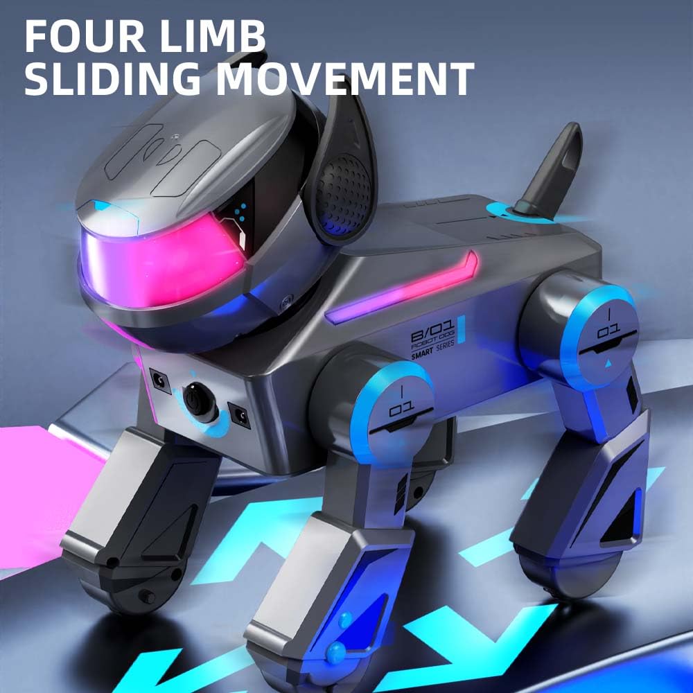 X-Verse Cane robot radiocomandato per bambini, giocattolo radiocomandato, vocale e interagire, programmabile, per danza, musica, regalo per ragazzi e ragazze da 3 a 12 anni, bianco