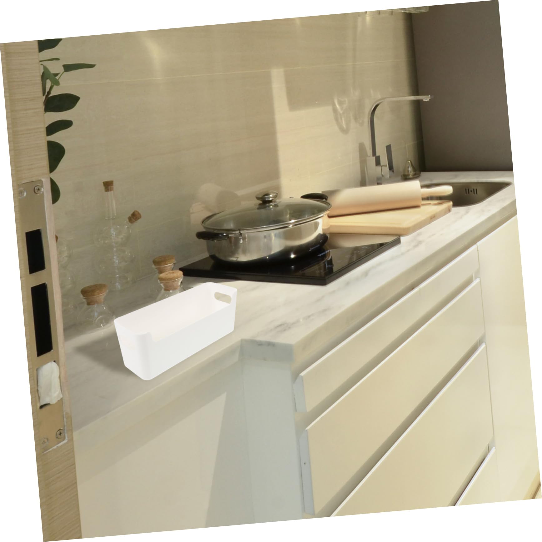 Organizer da Cucina 8 Pezzi in Plastica Bianco, Divisori | Pensili e Cassetti, Soluzione a Livelli Salvaspazio, Uso Rapido per Contenere Oggetti e Accessori