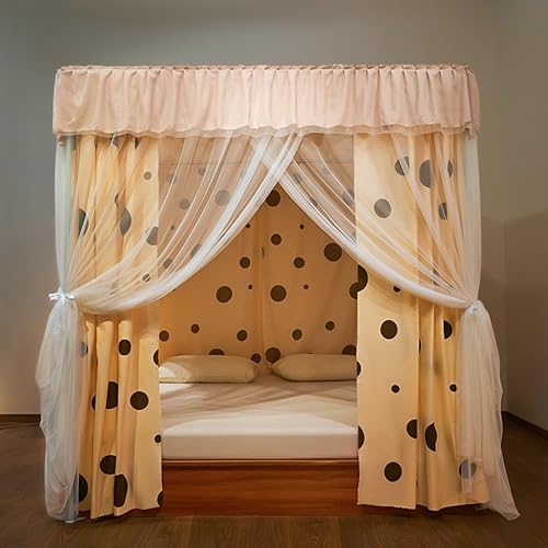 Miniatura 8 de Toldo de cama de 4 postes de esquina de princesa y bonita mosquitera para cama de niñas, dormitorio de adultos, habitaciones de niños red de cortina