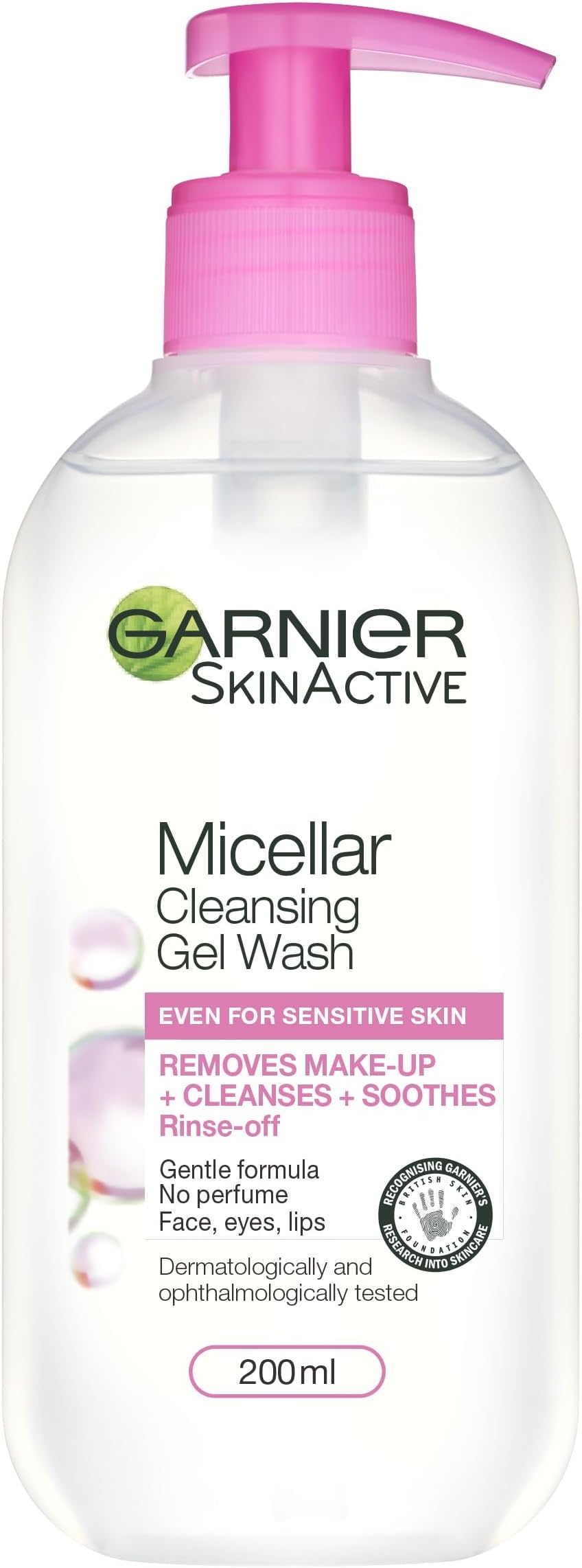 Micellar Gel Face Wash For Sensitive Skin 200ml, Gentle Face Cleanser & Makeup Remover, Recognised By The British Skin Foundation, Rinse-Off, Non-Drying & Fragrance Free Formula
