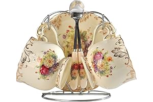 YOLIFE Tea Cups and Saucers Set of 2: Vintage Porcelain Teacups with Holder