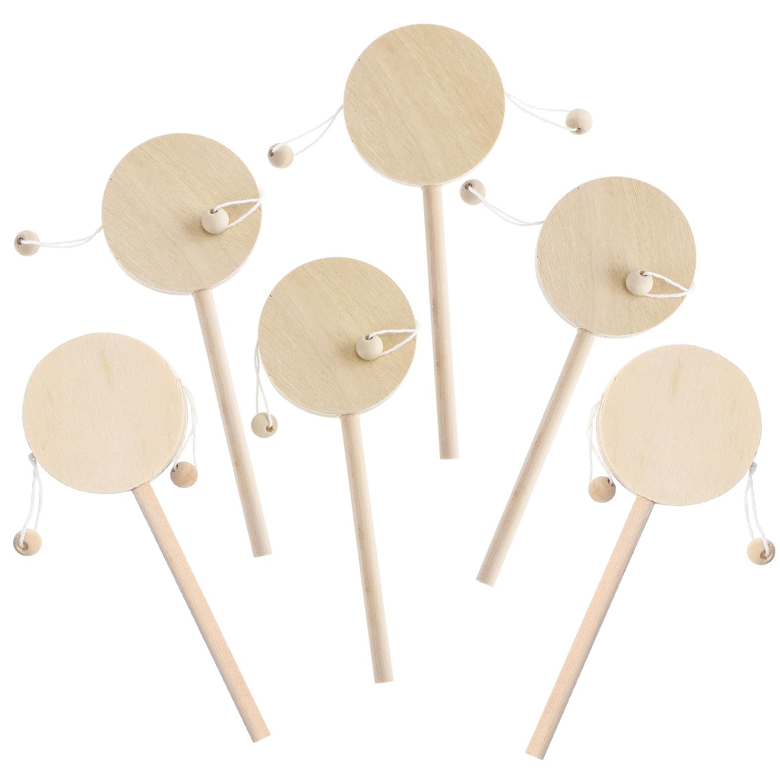 ULTNICE 1 Set of 6pcs Unfinished Wooden Rattle Toys Blank Wooden Rattle Drums Unpainted for DIY Art Painting Shaking