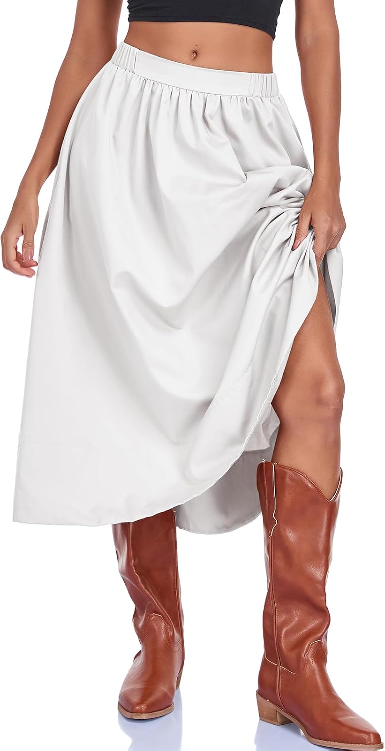 Women's Long Skirts Fall Flowy Elastic High Waist A-Line Pleated Boho Beach Maxi Skirt with Pockets - Image 5