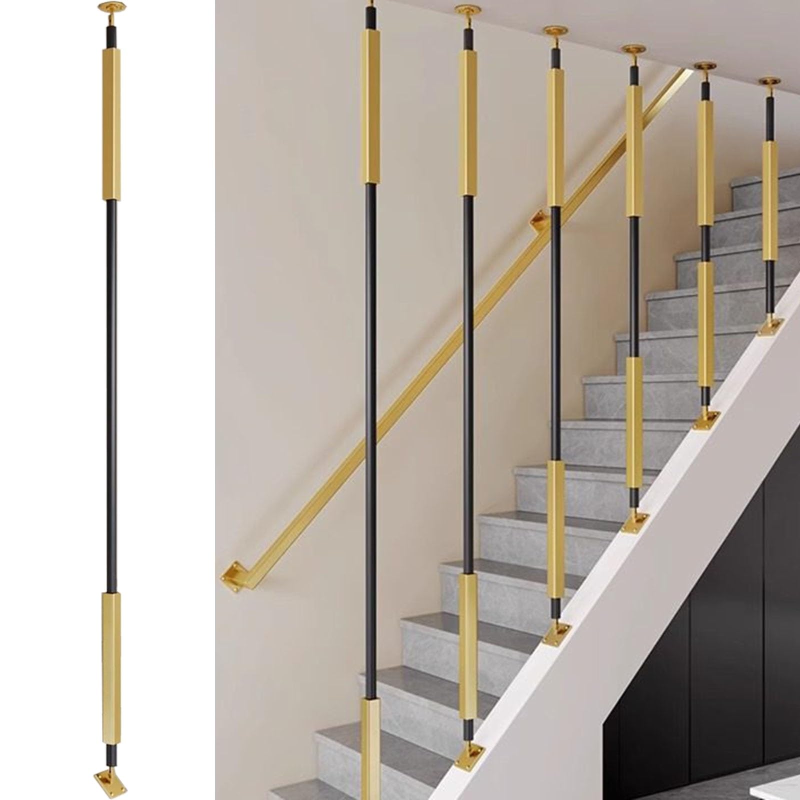 Sistema de barandilla de escalera interior con soportes ajustables y husillos de rosca