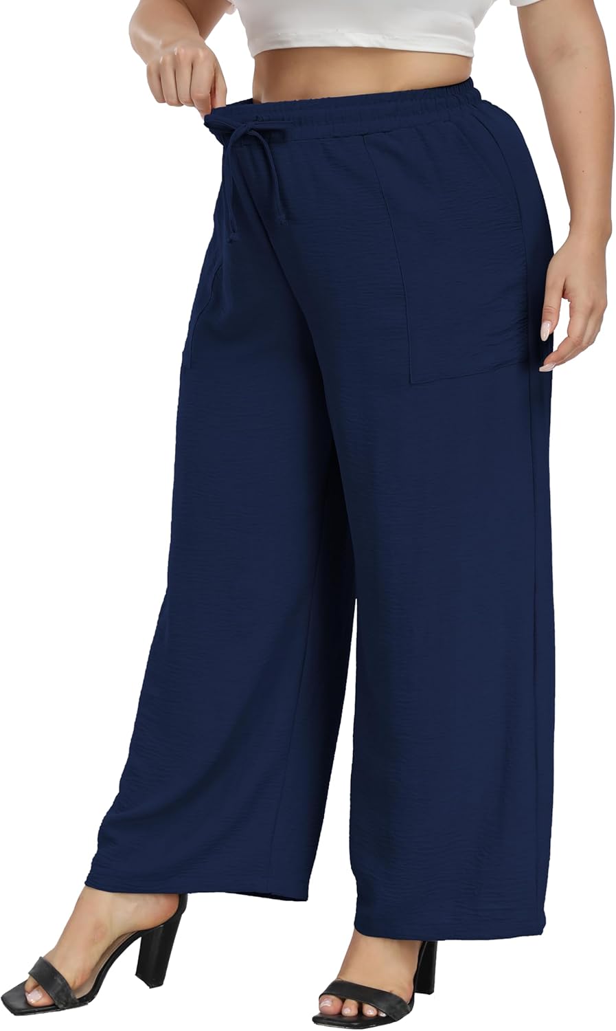 Cheapestbuy Plus Size Summer Wide Leg Pants for Women Loose Palazzo Pants Long Flowy Casual Pants with Pockets