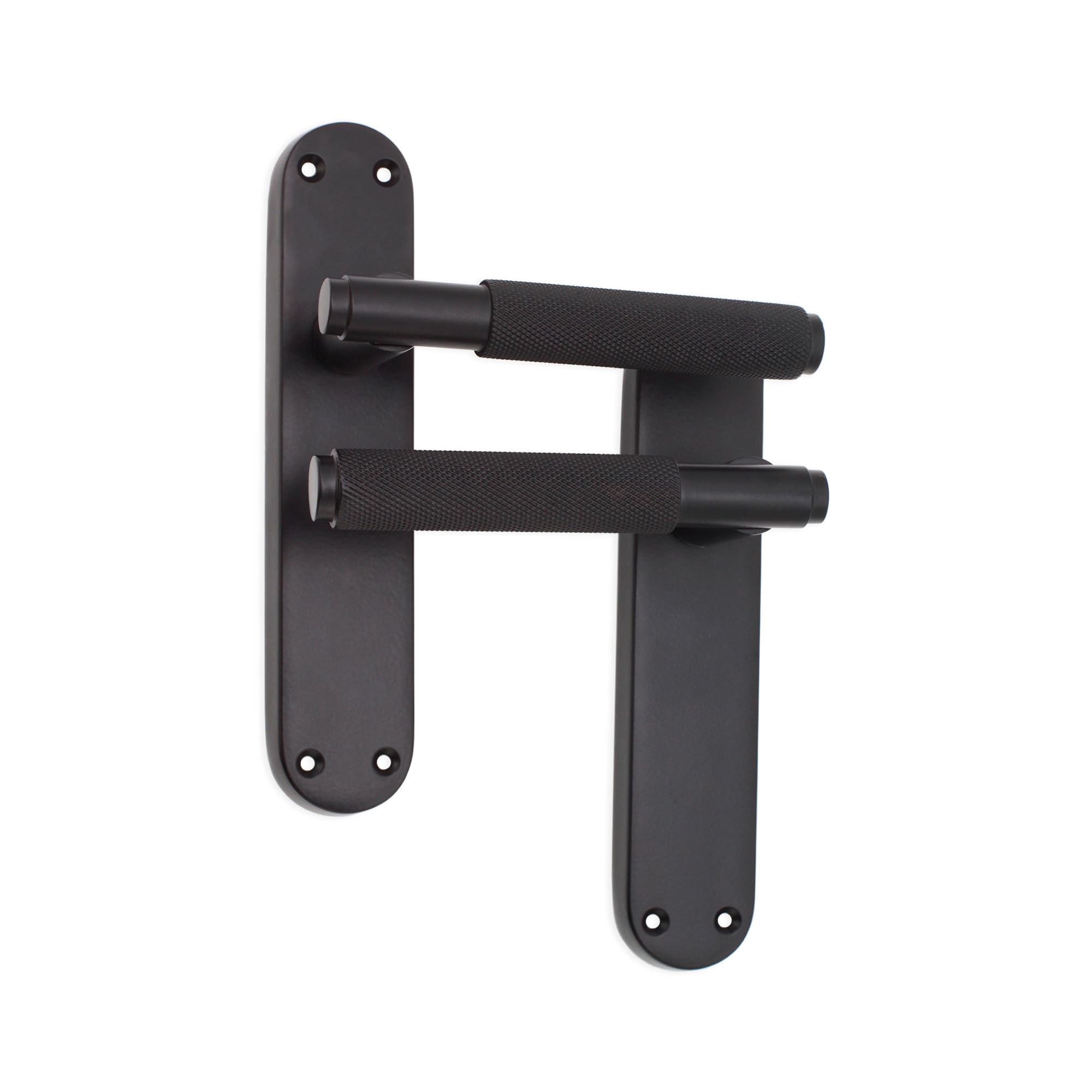 Infinity Decor Matt Black Pair Of Knurled Lever On Backplate Door Handles Set - Pull Handles Ideal For Internal & Exterior Doors