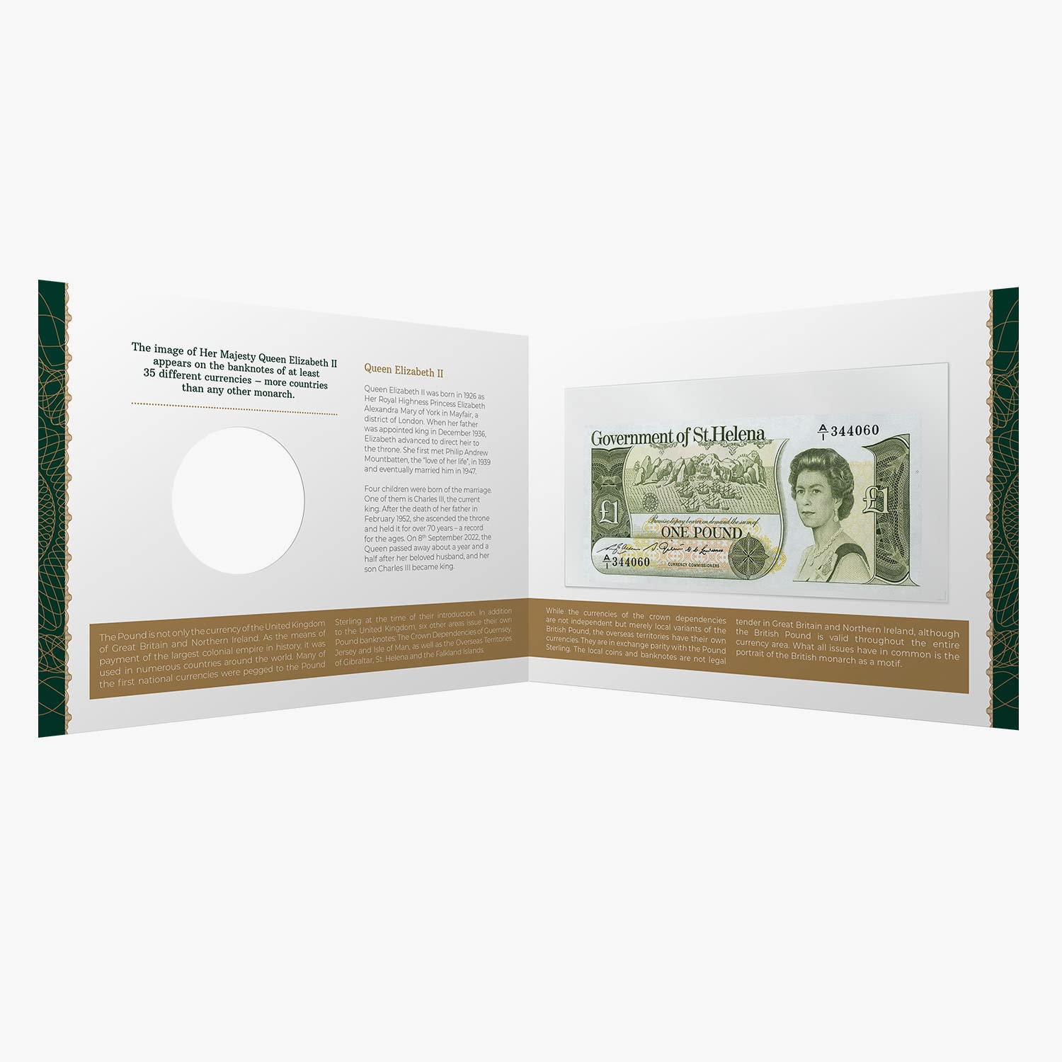 The Koin Club Her Majesty Queen Elżbieta II Królewski funt Banknot 1 Note St Helena w teczce