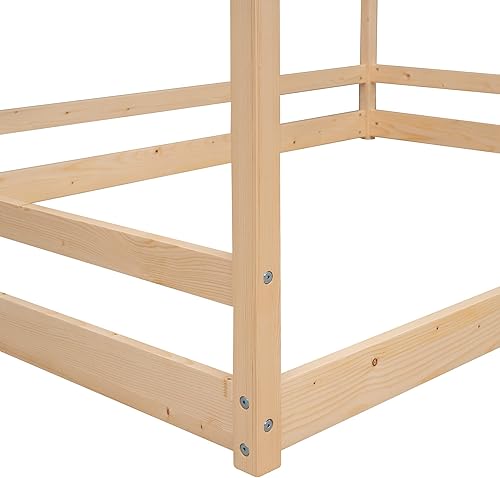 Miniatura 13 de P PURLOVE Marco de cama Montessori de tamaño individual para niñas, niños, marco de cama Montessori individual con techo, sin listones